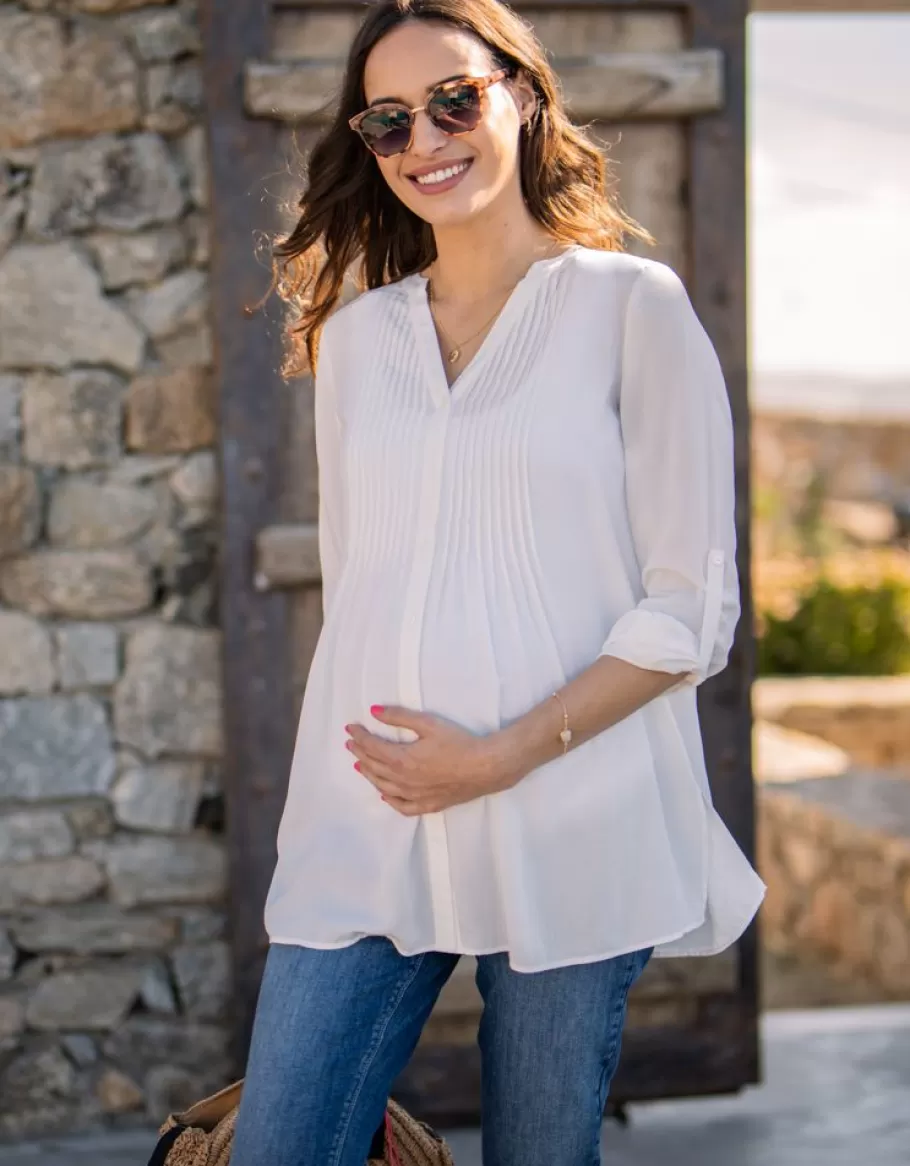 New Seraphine Blusa Premama Y De Lactancia Plisada - Marfil