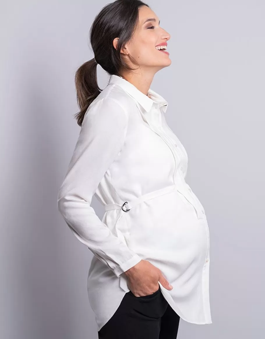 Shop Seraphine Camisa Premama Con Cinturon De Tela - Marfil