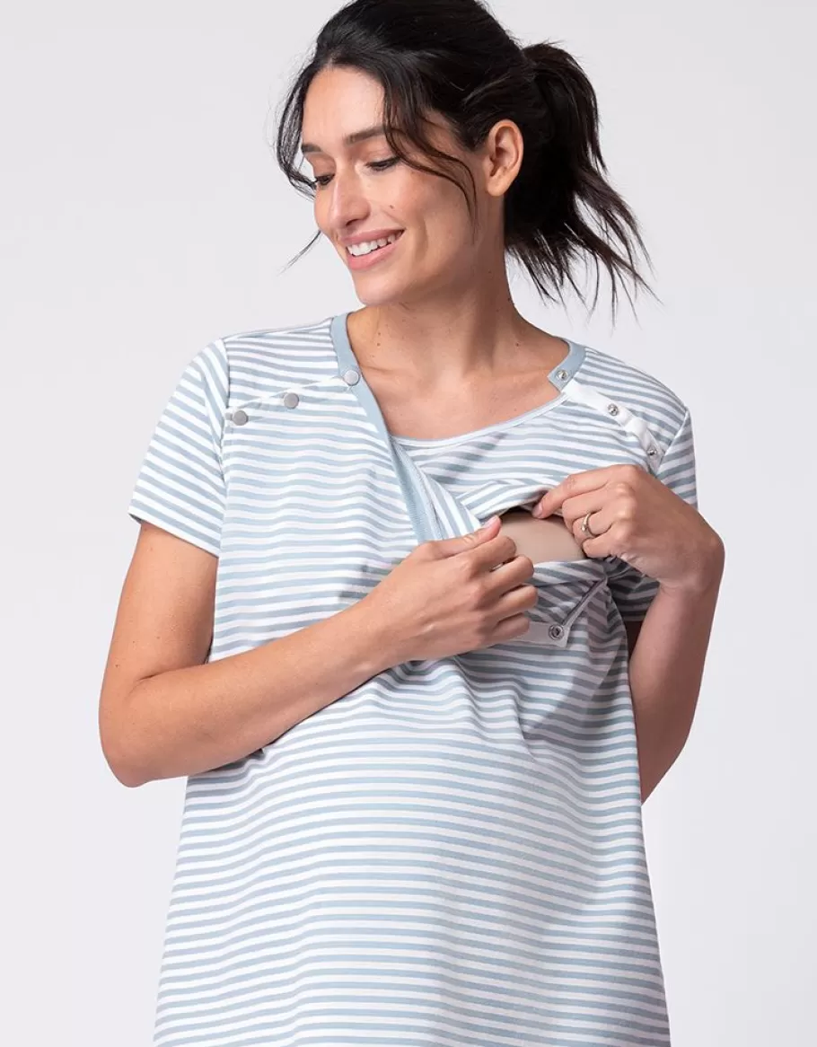 Hot Seraphine Camiseta De Maternidad A Lactancia Con Rayas Azules Y Blancas