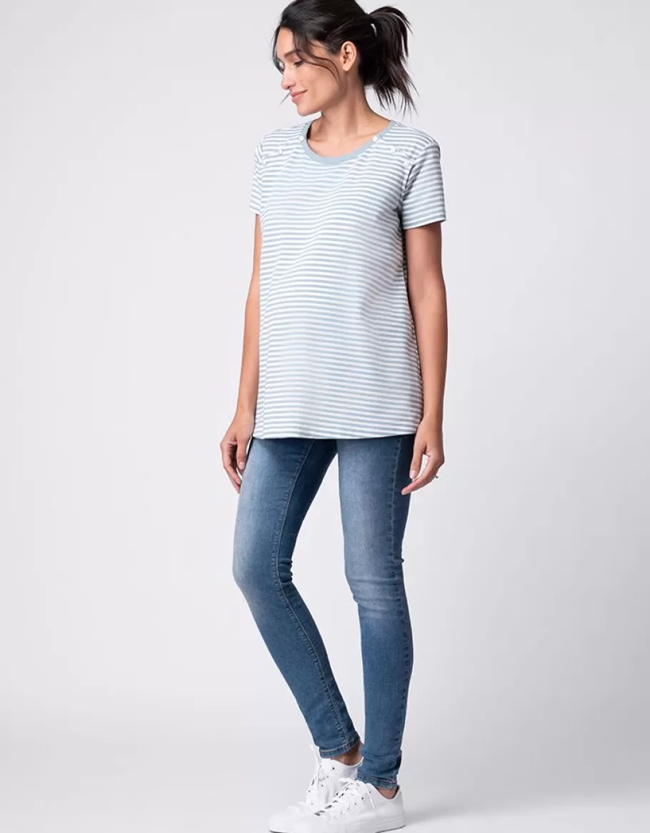 Hot Seraphine Camiseta De Maternidad A Lactancia Con Rayas Azules Y Blancas