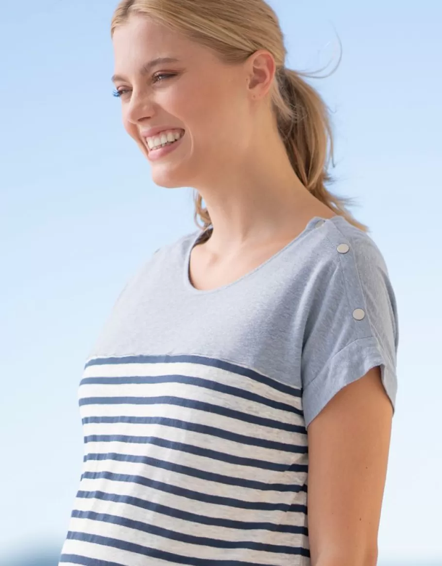 Online Seraphine Camiseta De Mezcla De Lino A Rayas De Maternidad A Lactancia - Azul Y Blanco