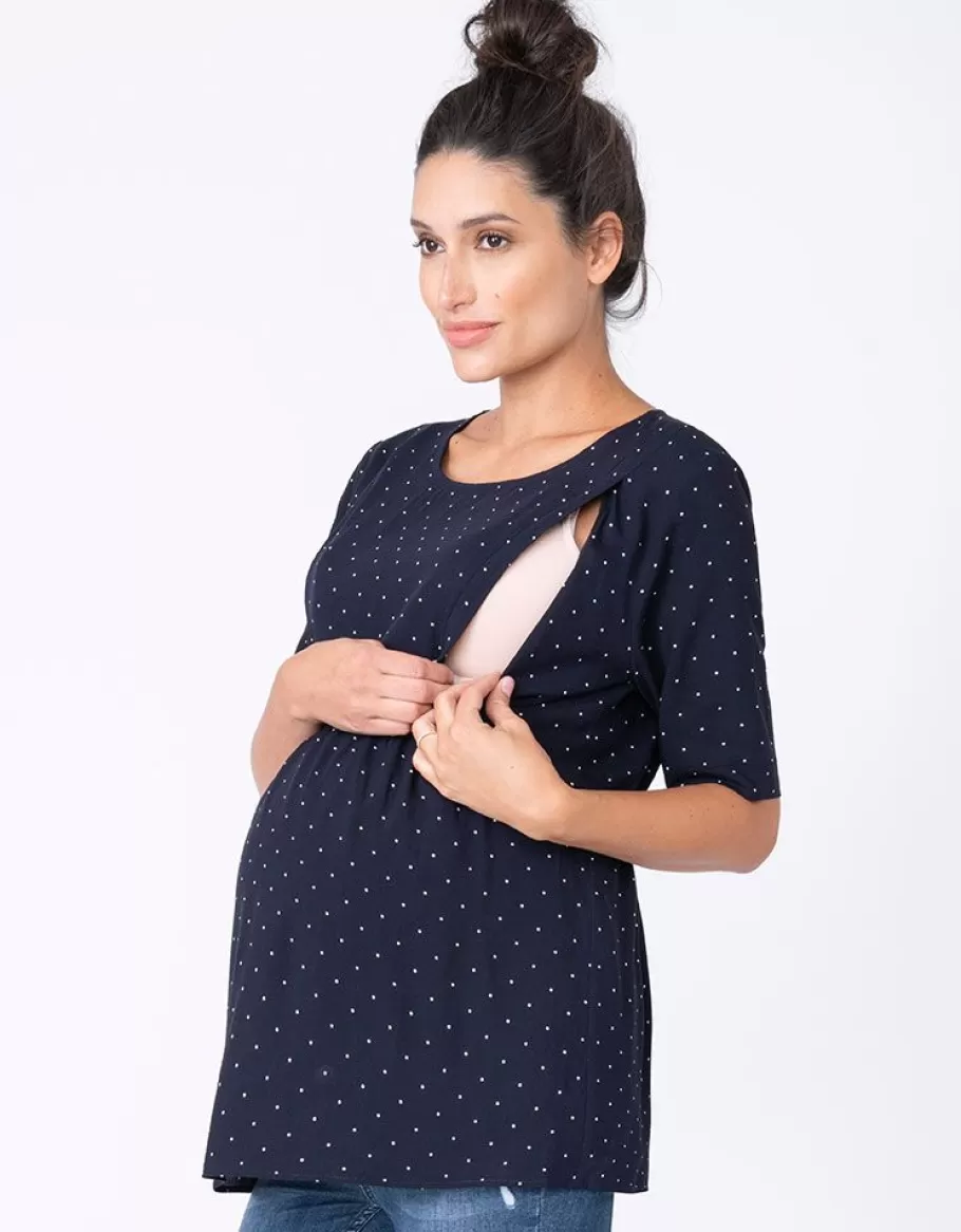 Store Seraphine Camiseta Lactancia Premama De Lunares - Azul Marino