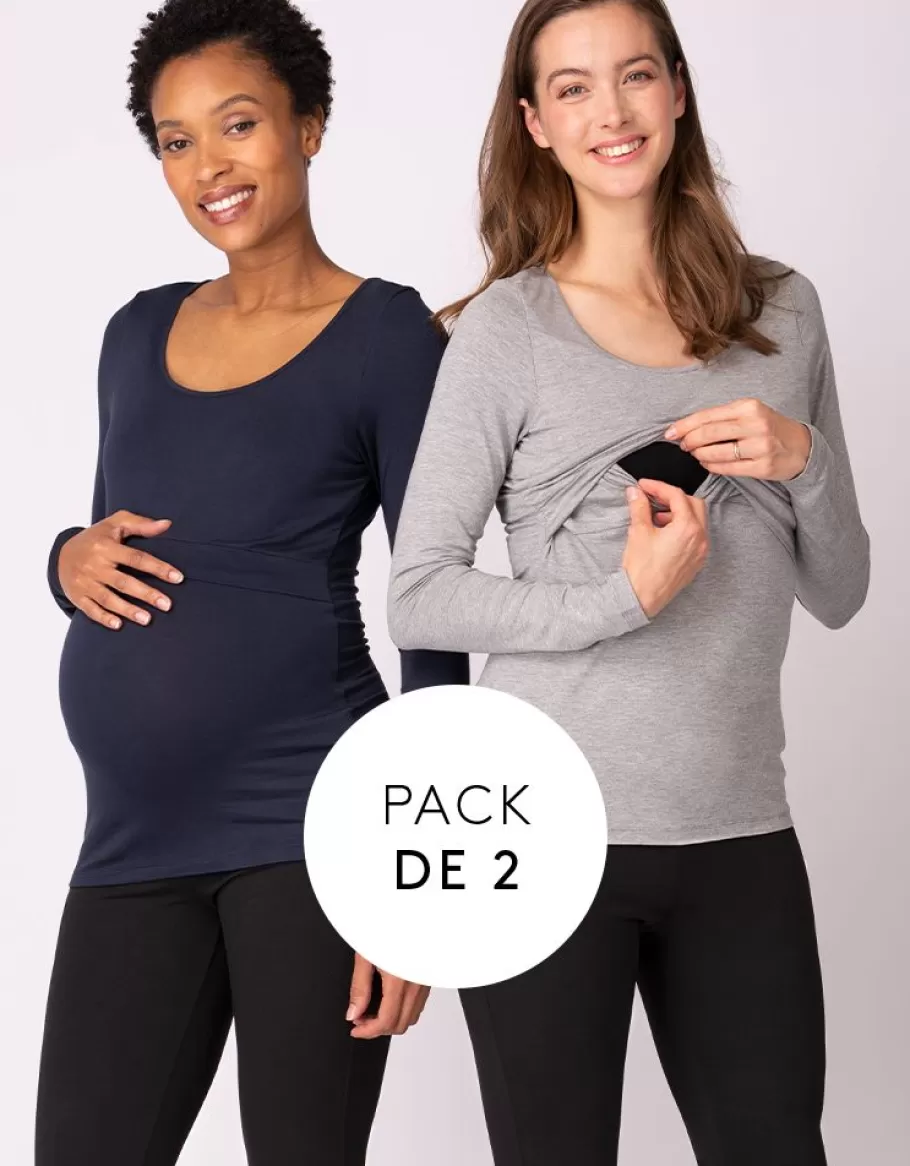 New Seraphine Camiseta Lactancia Premama- Pack De 2 Azul Y Gris