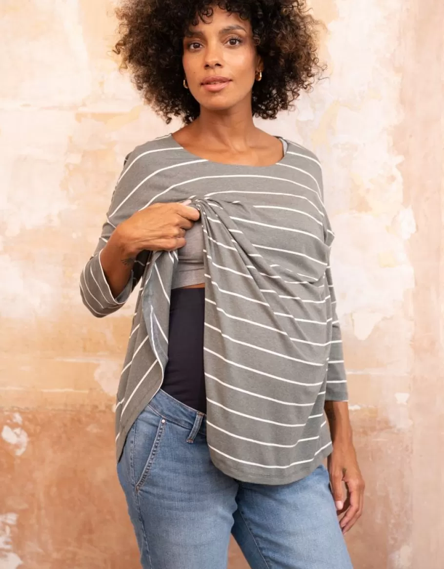 Cheap Seraphine Camiseta Premama Y Lactancia A Rayas Caqui