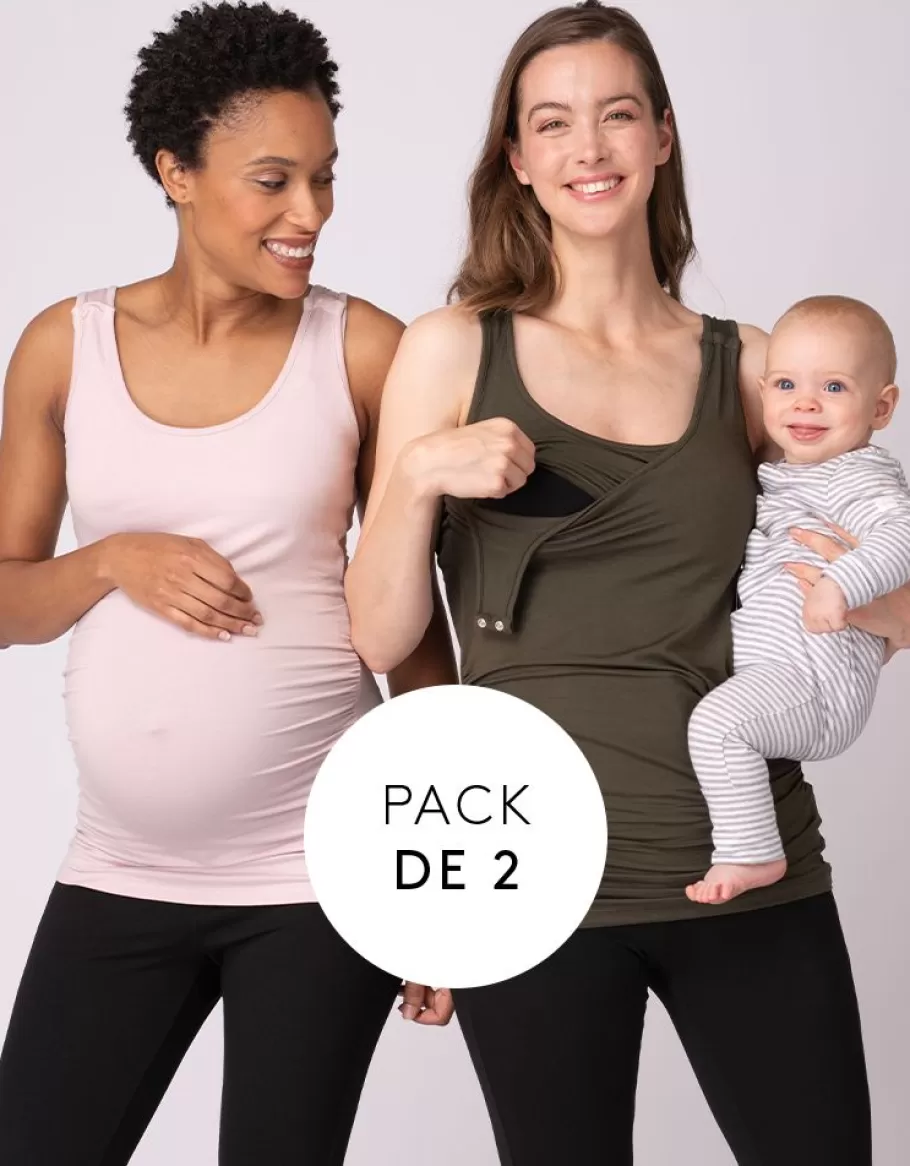 Outlet Seraphine Camisetas Lactancia Premama -Rosa Y Caqui Pack De Dos