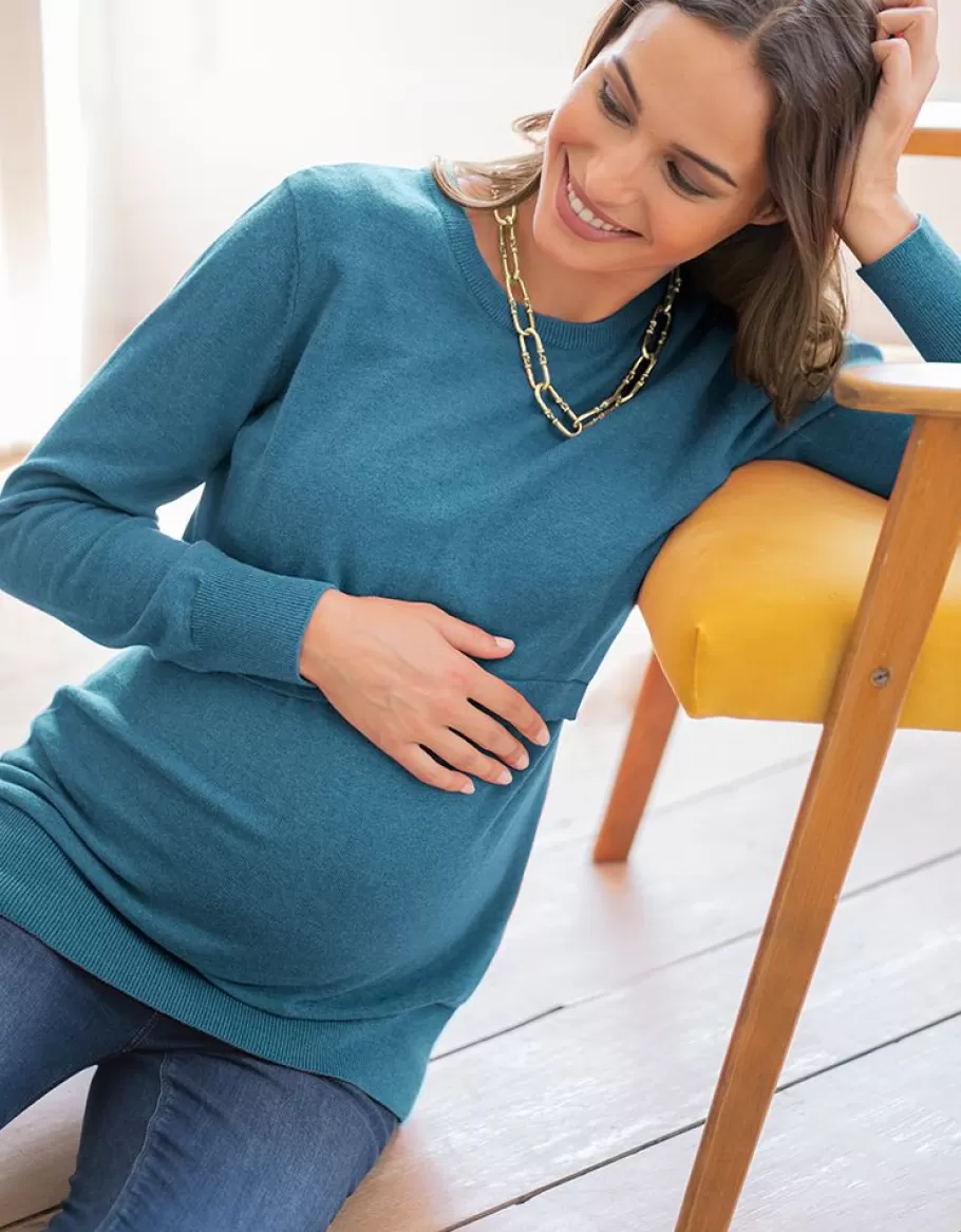 Clearance Seraphine Jersey Premama De Algodon Con Abertura Para Lactancia En Color Verde Azulado