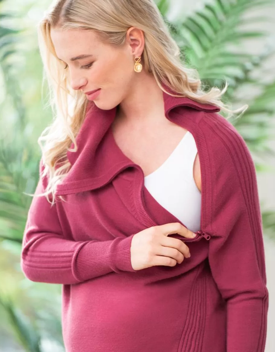 Hot Seraphine Jersey Premama Y De Lactancia Con Cuello Vuelto En Color Frambuesa