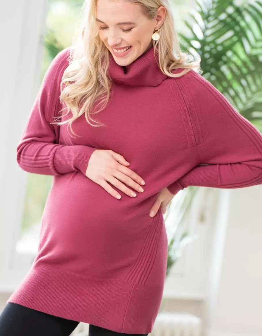 Hot Seraphine Jersey Premama Y De Lactancia Con Cuello Vuelto En Color Frambuesa