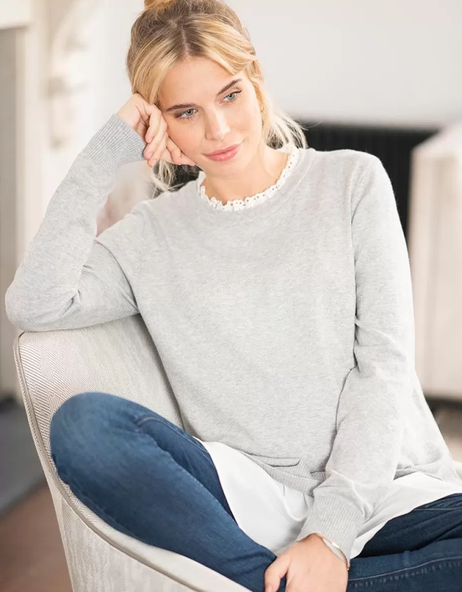Best Sale Seraphine Jersey Premama Y Lactancia Con Cuello Desmontable Gris En Mezcla De Algodon