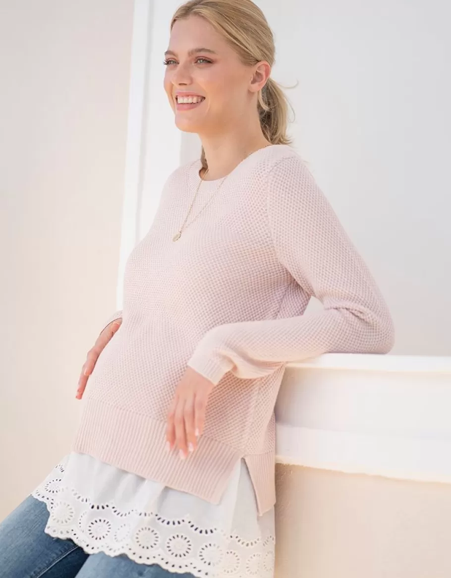 Online Seraphine Jersey Rosa A Capas De Punto De Maternidad A Lactancia Con Camiseta Interior De Encaje