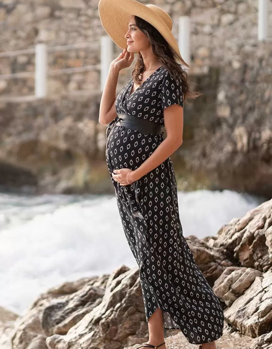 Hot Seraphine Maxi Vestido Premama Estampado - Negro