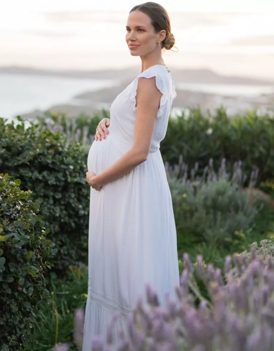 New Seraphine Maxivestido Blanco De Encaje Bohemio Premama Y De Lactancia