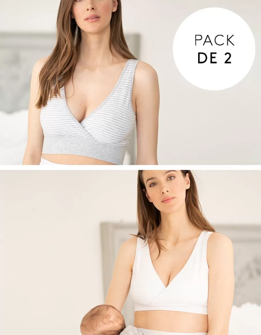 Cheap Seraphine Sujetador Premama Y Lactancia De Bambu - Grises Y Blancos Pack De 2
