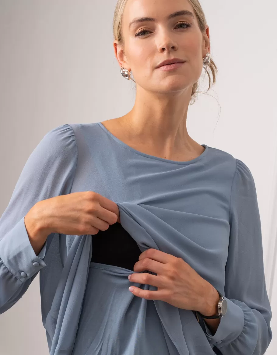 Hot Seraphine Top De Premama Y De Lactancia A Capas Azul Pizarra