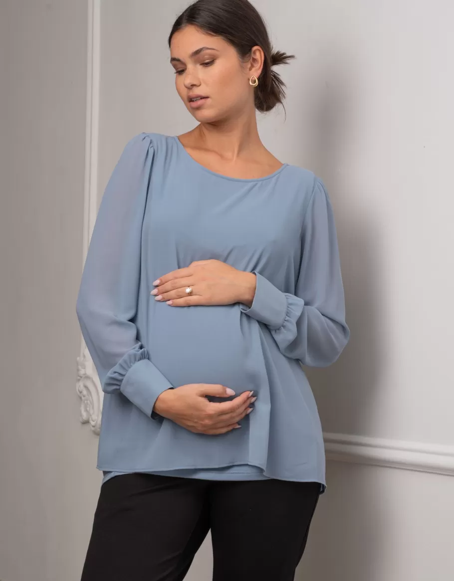 Hot Seraphine Top De Premama Y De Lactancia A Capas Azul Pizarra