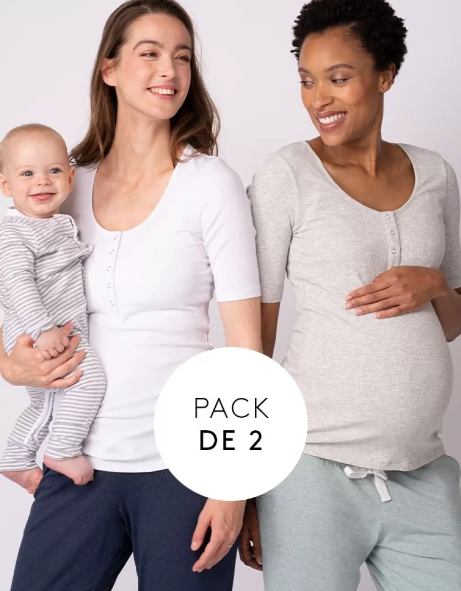 Best Sale Seraphine Tops De Manga Larga De Maternidad A Lactancia: Pack De 2, Blanco Y Gris