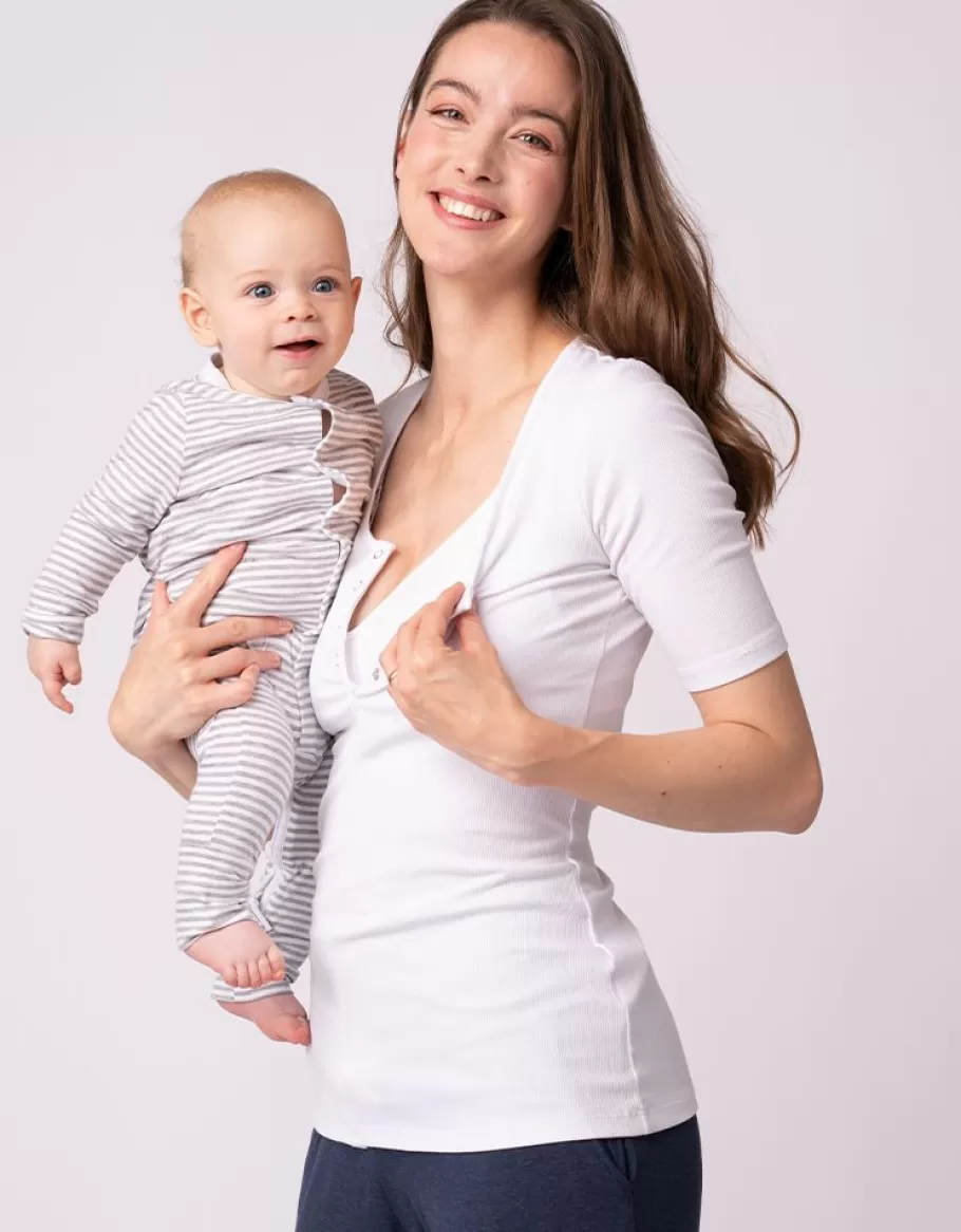 Best Sale Seraphine Tops De Manga Larga De Maternidad A Lactancia: Pack De 2, Blanco Y Gris