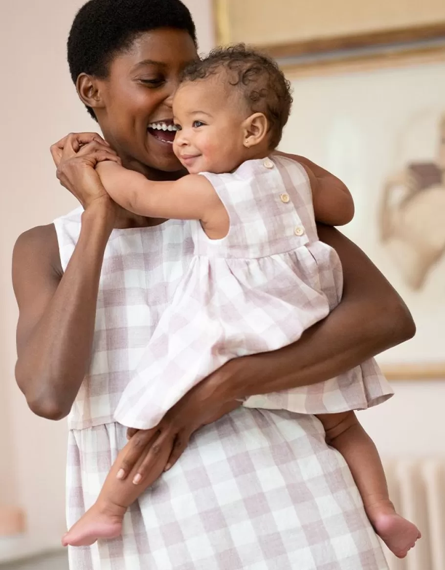 Shop Seraphine Vestido Bebe De Algodon Vichy Malva Y Blanco