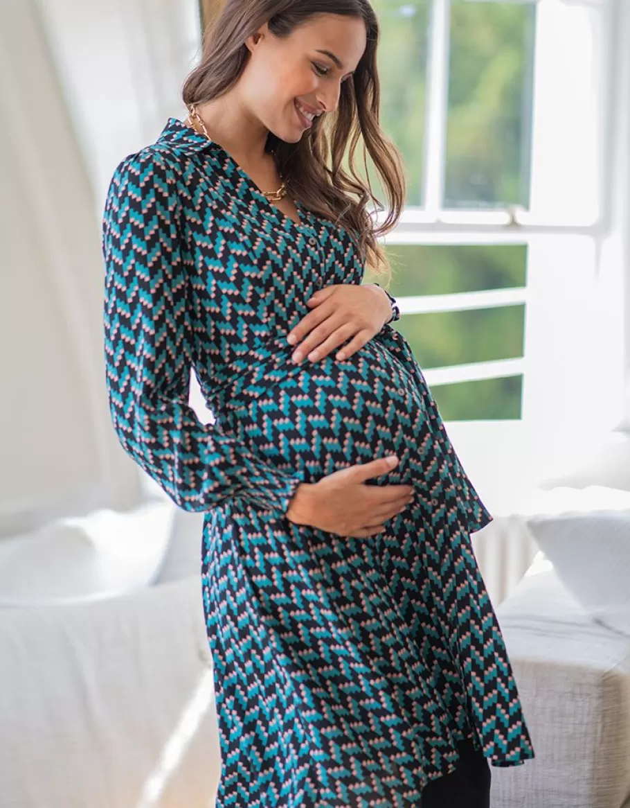 Flash Sale Seraphine Vestido Camisero Premama Y De Lactancia En Color Verde Azulado