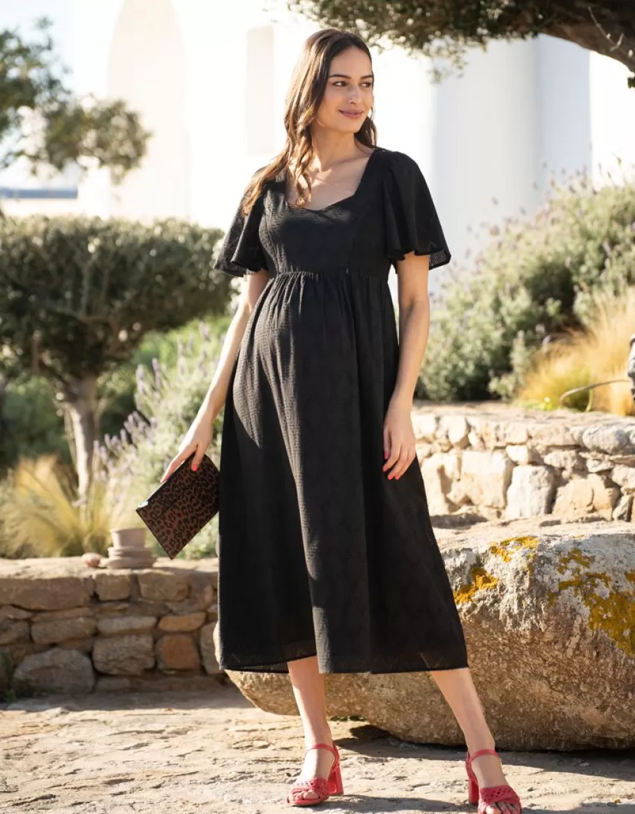 Flash Sale Seraphine Vestido De Algodon Premama Y De Lactancia Negro Con Bordado Ingles