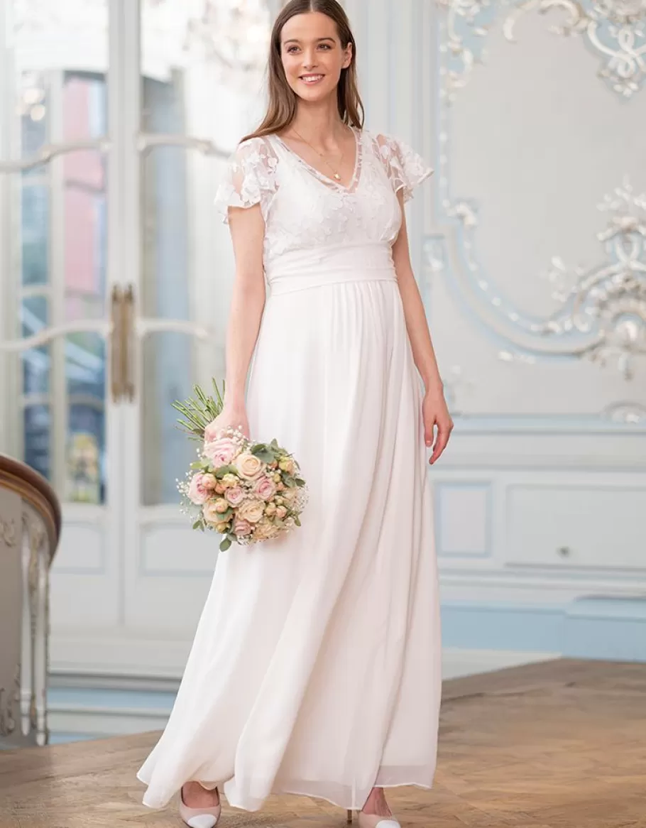 Online Seraphine Vestido De Novia Premama Y Lactancia Largo De Gasa De Seda Y Encaje Marfil