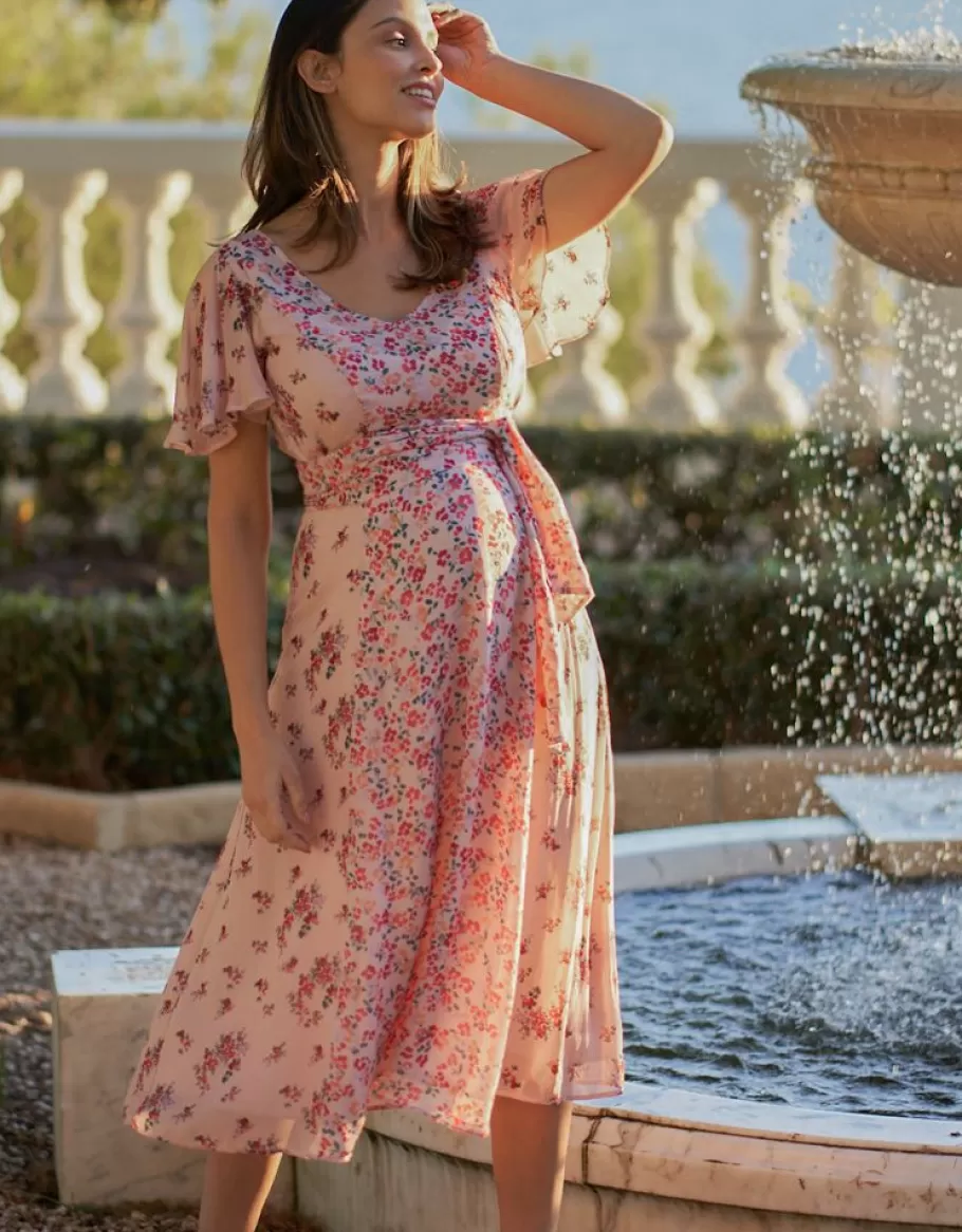 Best Sale Seraphine Vestido De Ocasion De Maternidad A Lactancia Con Estampado De Flores Rosa Moda Maternidad