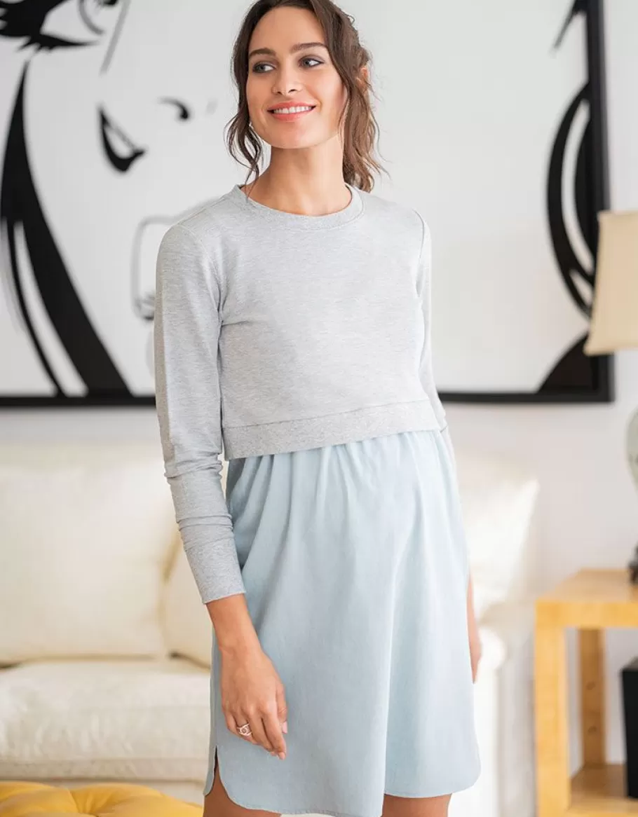 Clearance Seraphine Vestido Lactancia Premama Con Top De Algodon- Azul Y Gris