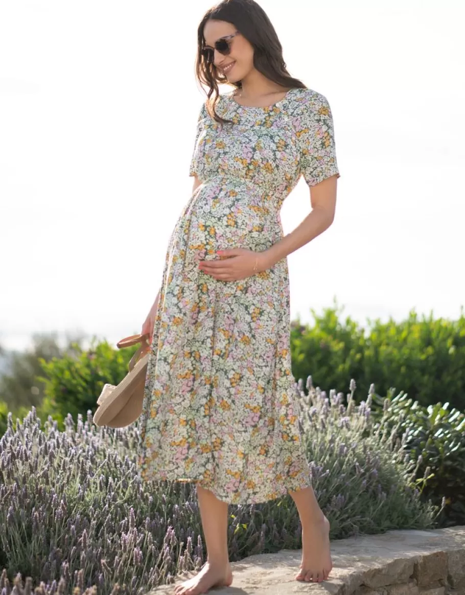 Clearance Seraphine Vestido Midi Verde Floral Premama Y De Lactancia