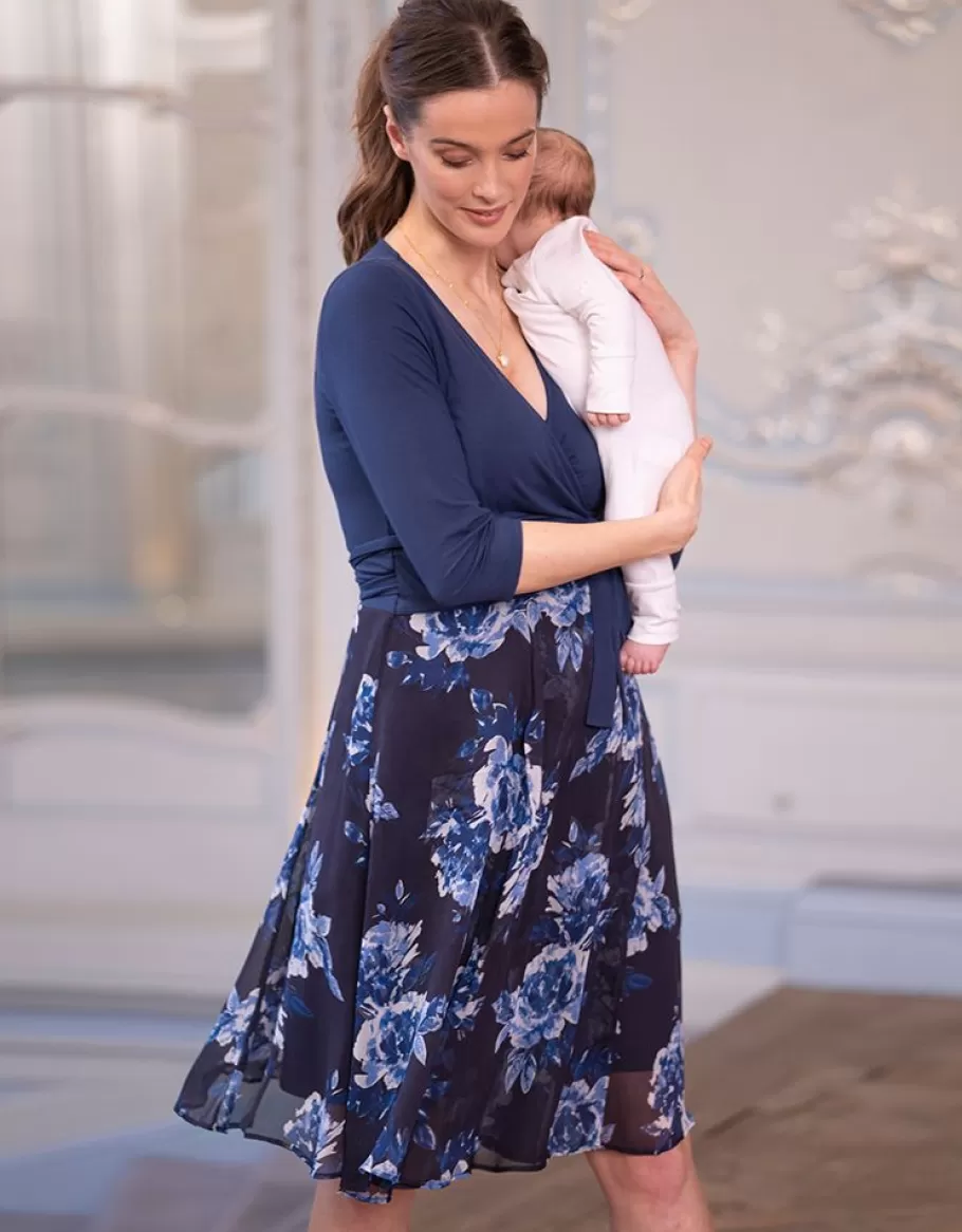 Outlet Seraphine Vestido Premama Cruzado Floral - Azul