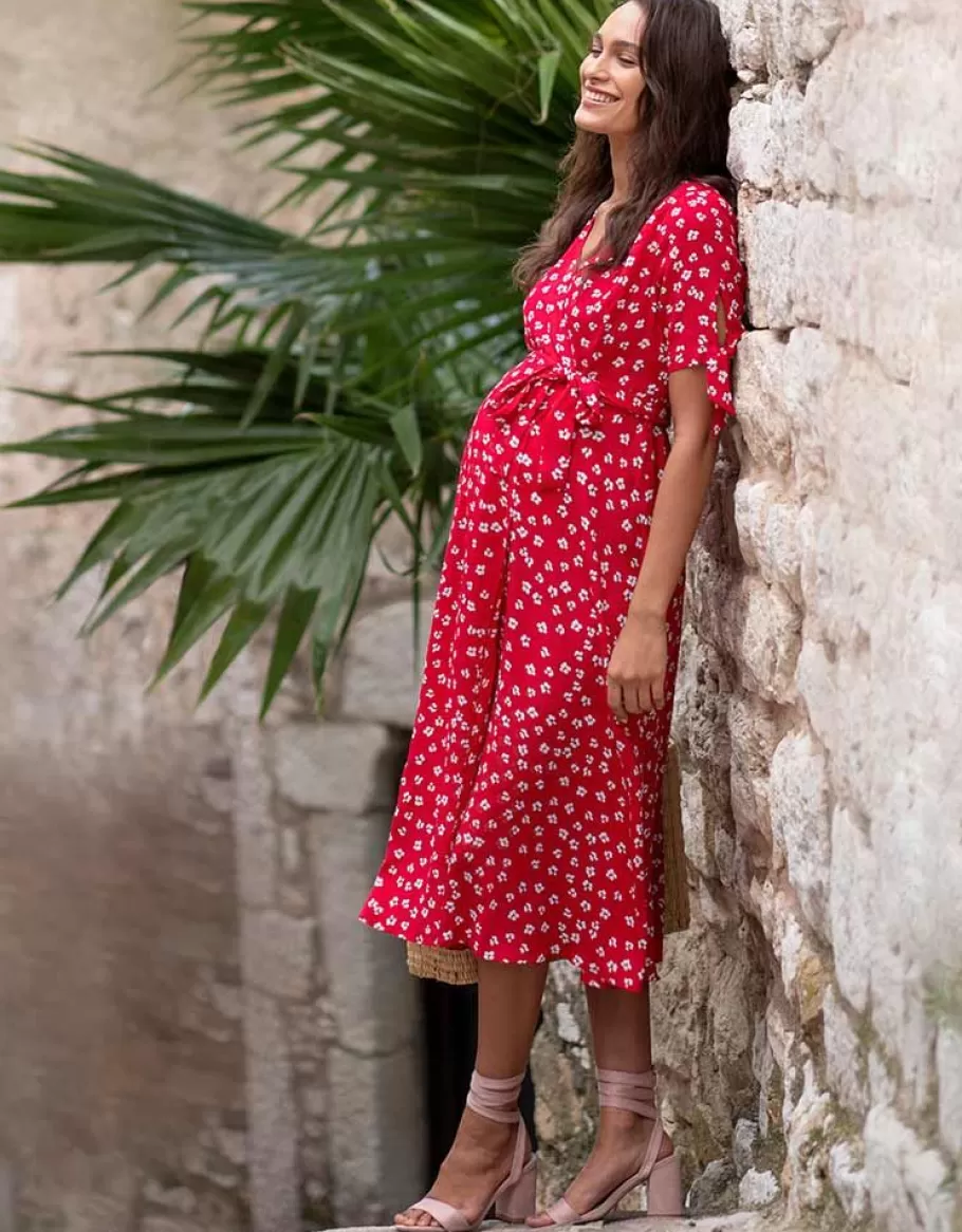 Sale Seraphine Vestido Premama Cruzado Midi - Rojo