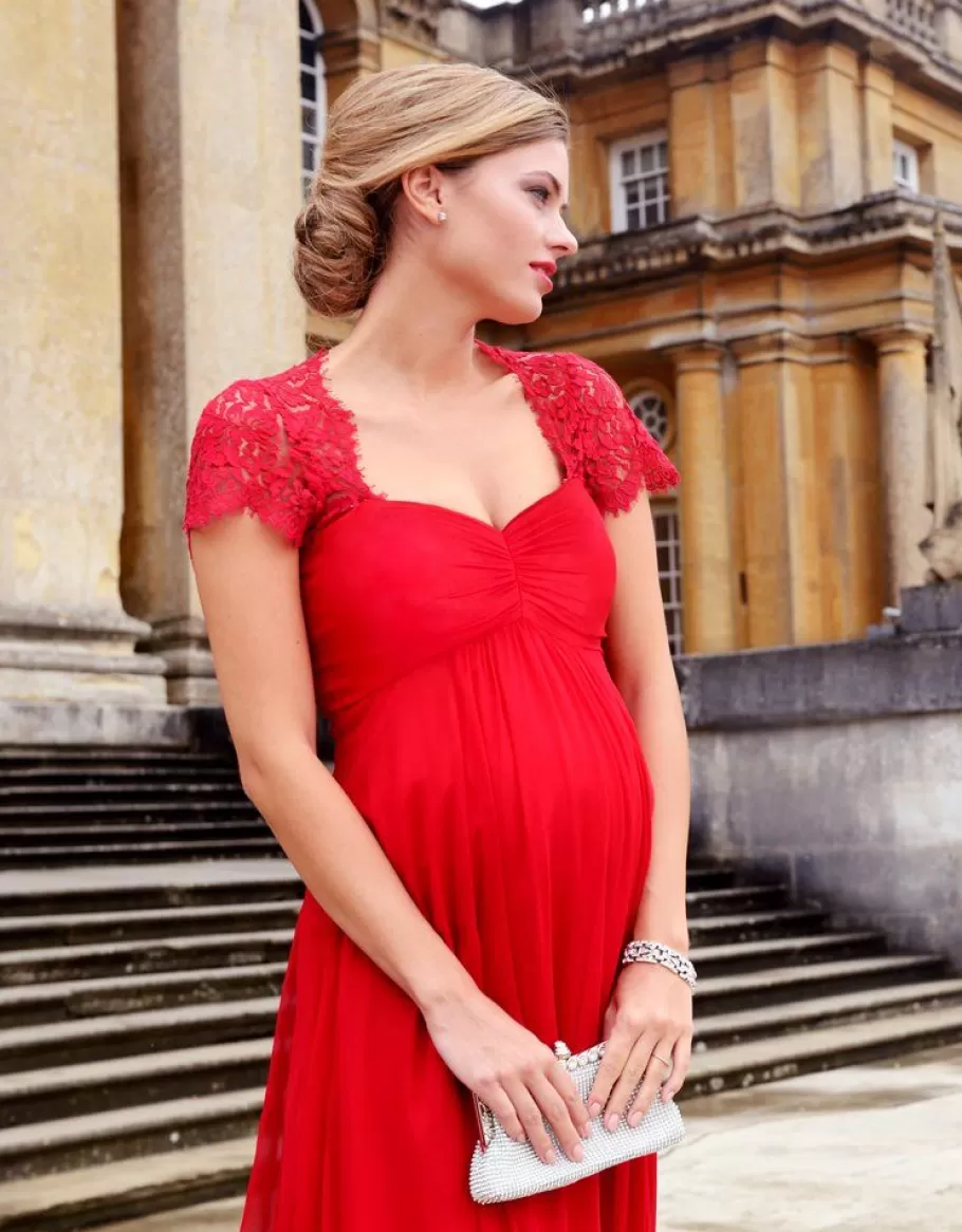 Outlet Seraphine Vestido Premama Largo De Seda - Rojo Escarlata