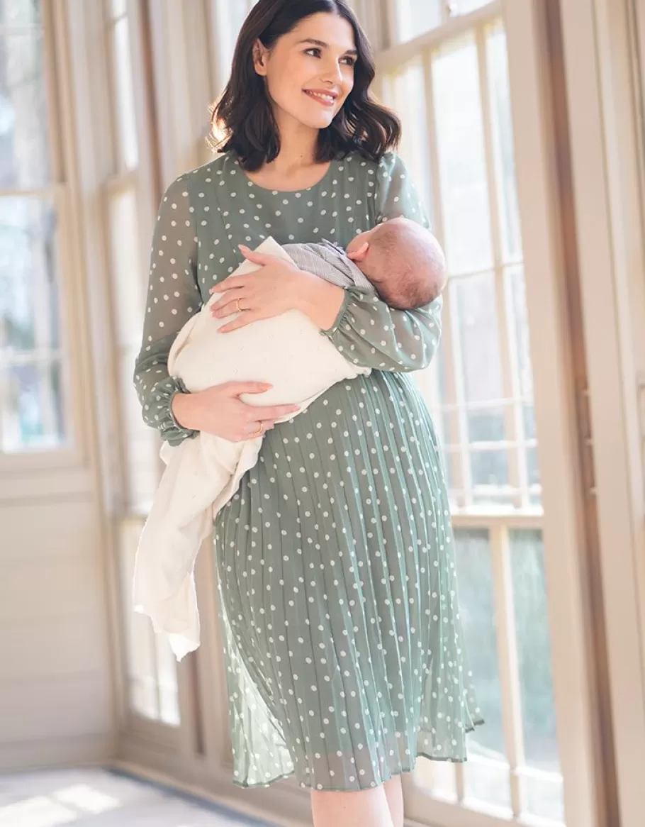 Outlet Seraphine Vestido Premama Y De Lactancia En Gasa Con Lunares De Color Salvia