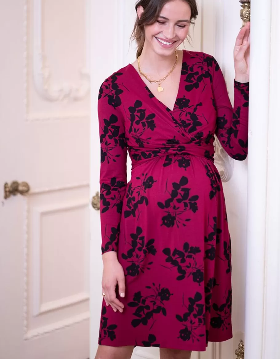 Sale Seraphine Vestido Premama Y De Lactancia En Punto Con Flores De Color Fucsia